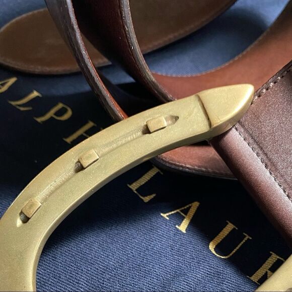 Ralph Lauren * Made in Italy Equestrian Inspired Brown Vachetta Horseshoe Belt main image 11